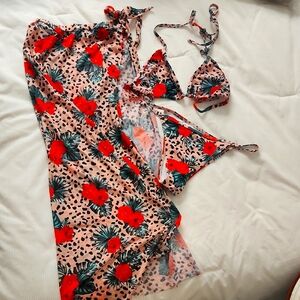 Floral Bikini Set with Cover-Up